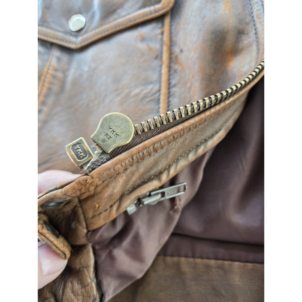 Vintage Bermans Leather Bomber Jacket XL Brown Distressed Made in Korea - Picture 9 of 16